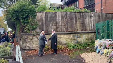 King Charles visits Manchester synagogue where terror attack took place Stock Footage 319481237