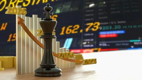 The King Chess and Chart 2026 for Business concept 3d Rendering. Stock Illustration