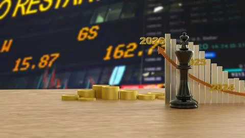 The King Chess and Chart 2026 for Business concept 3d Rendering. Stock Illustration