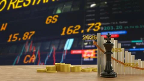 The King Chess and Chart 2026 for Business concept 3d Rendering. Stock Illustration