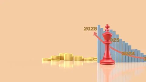 The King Chess and Chart 2026 for Business concept 3d Rendering. Stock Illustration