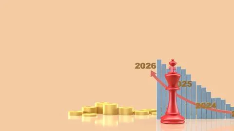 The King Chess and Chart 2026 for Business concept 3d Rendering. Stock Illustration