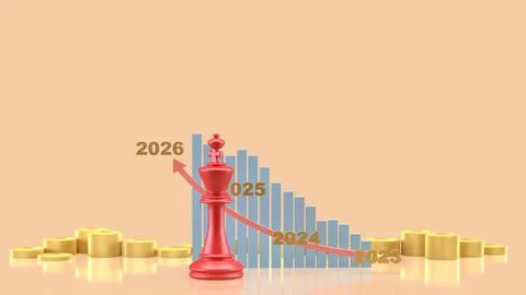 The King Chess and Chart 2026 for Business concept 3d Rendering. Stock Illustration