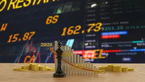 The King Chess and Chart 2026 for Business concept 3d Rendering. Stock Illustration