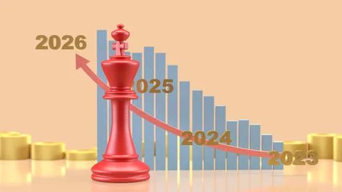 The King Chess and Chart 2026 for Business concept 3d Rendering. Stock Illustration