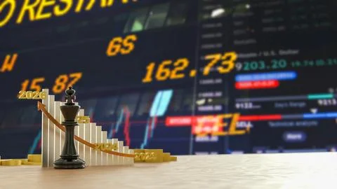 The King Chess and Chart 2026 for Business concept 3d Rendering. Stock Illustration
