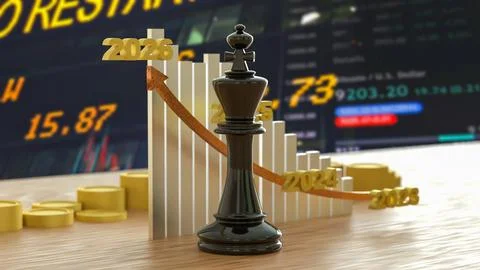 The King Chess and Chart 2026 for Business concept 3d Rendering. Stock Illustration