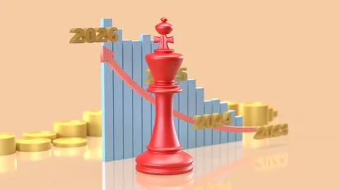 The King Chess and Chart 2026 for Business concept 3d Rendering. Stock Illustration
