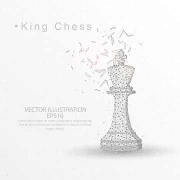 King chess digitally drawn low poly wire frame on white background. Stock Illustration