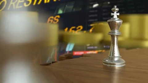 The King chess silver on world map for Business concept 3d Rendering. Stock Illustration