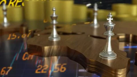 The King chess silver on world map for Business concept 3d Rendering. Stock Illustration