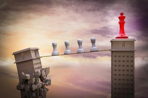King of chess on a skyscraper demonstrating competitive advantage corporate c Stock Illustration