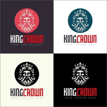 King Crown face head logo set design template Stock Illustration
