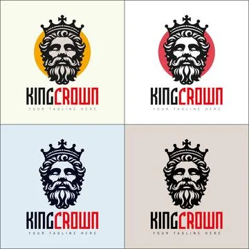 King Crown face head logo set design template Stock Illustration