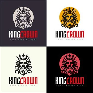 King Crown face head logo set design template Stock-Illustration