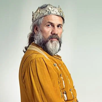 King, crown with senior man and portrait, history with renaissance and royalty Stock Photos