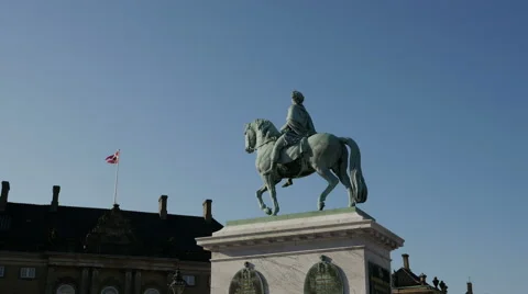 King Frederick V of Denmark, Amalienborg Palace Square, Copenhagen, Denmark Stock Footage 52041966