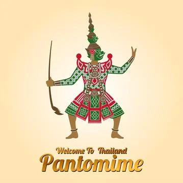 King of Giant stand in front of red circle,character of Ramayana pantomime of Stock Illustration