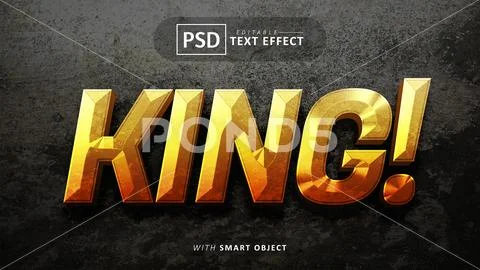 King gold 3d text effect editable PSD Template