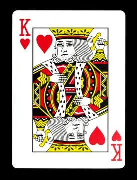 King of hearts playing card, isolated on black background. Stock Photos
