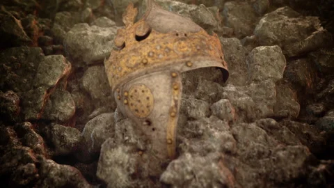King Helmet with a Crown Embedded in a Rock Stock Footage 172522730