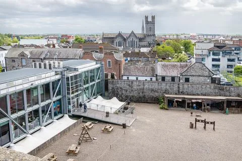 King John's Castle Visitor Centre with Limerick City in the background Stock Photos
