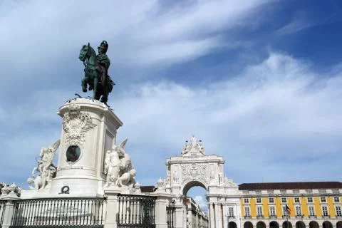 King joseph statue at the commerce square, lisbon, portugal Stock Photos