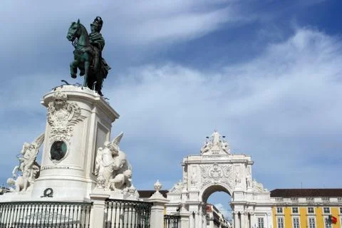 King joseph statue at the commerce square, lisbon, portugal Stock Photos