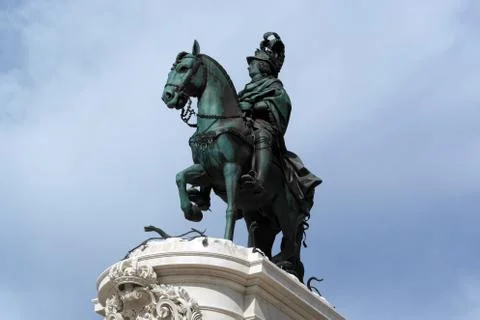 King joseph statue at the commerce square, lisbon, portugal Stock-Fotos