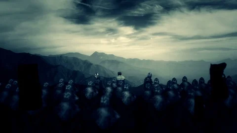 King Looking over a Battle Field along with Guards and Soldiers Vidéo 113674317