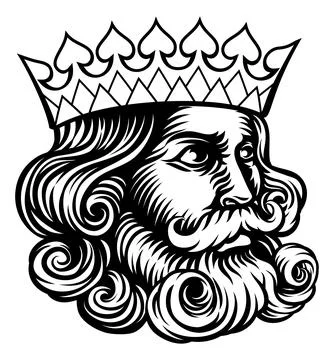 King Medieval Crown Head Face Vintage Woodcut イラスト素材