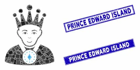 King Mosaic and Distress Rectangle Prince Edward Island Seals Stock Illustration