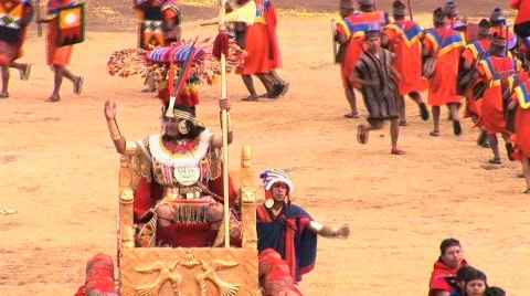 King with other participants at the Inti Raymi festival Cuzco, Peru Stock Footage