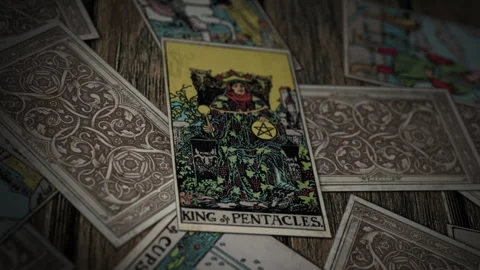 King Of Pentacles Card Summoned By Ancient Esoteric Magic Predicting Wealth Stock Footage 241967370