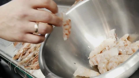 King prawns cooking in the kitchen Stock Footage 114162765
