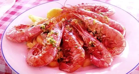 King prawns on a plate Stock Photos