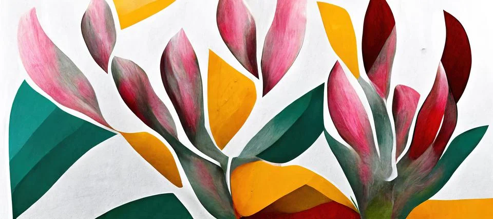 King protea abstract colorful pattern wallpaper, cape flora with red, green and Stock Photos