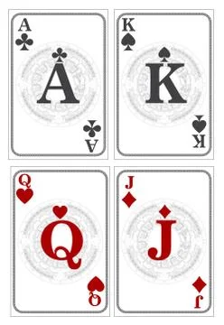 King, Queen, Jack, Ace. Black and red playing cards. Game Cards Stock Illustration