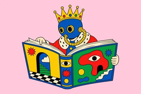 King Reading a Psychedelic Book Stock Illustration