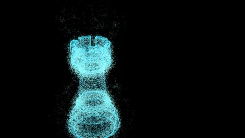 King rook chess piece abstract on black screen background. 3D illustration wi Stock Footage 119441612