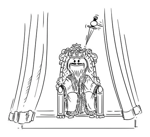 King Sitting on the Throne, Traitor with Knife is going to Murder Him, Vector Illustrazione stock
