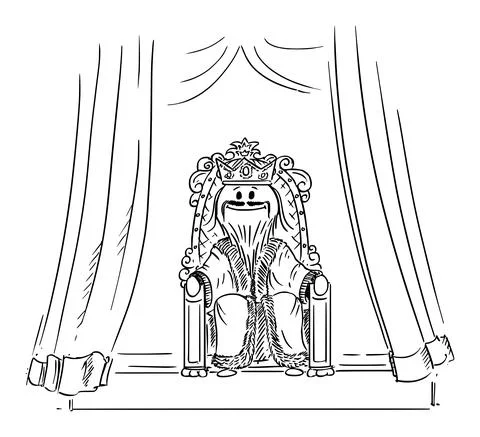 King Sitting on the Throne, Vector Cartoon Stick Figure Illustration Illustrazione stock