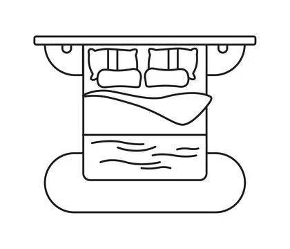 King size bed top view with pillows and bedside tables Stock Illustration
