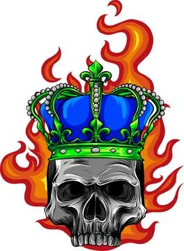 King skull with flames vector illustration design on white background. digital イラスト素材