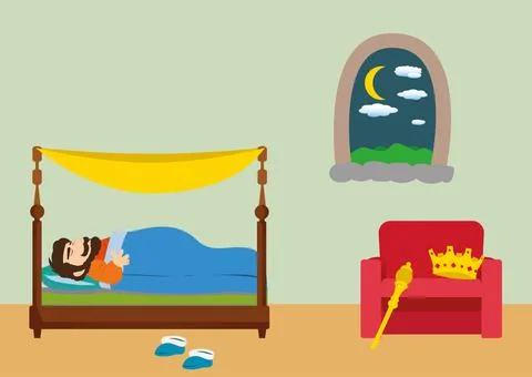 The king sleeping in the royal bed Stock Illustration