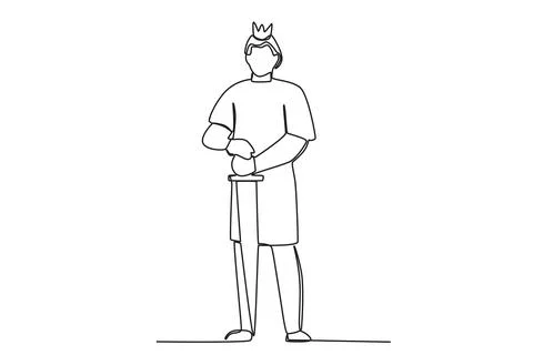 A king stands with both hands holding a sword Stock Illustration