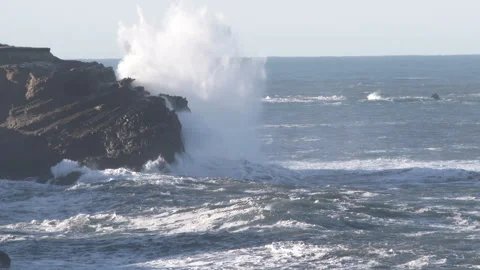 King Tides Bring Massive Waves To The Coast Stock Footage 244873271