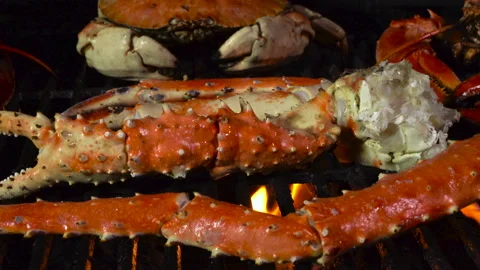 Kingcrab legs on fire Stock Footage 133965579