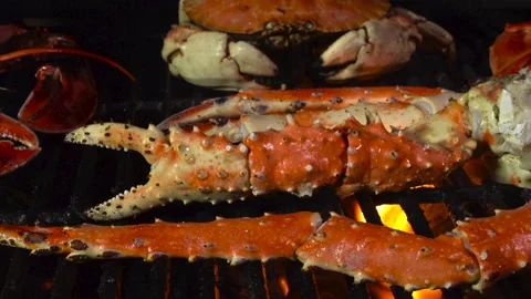 Kingcrab legs on fire Stock Footage 133965609