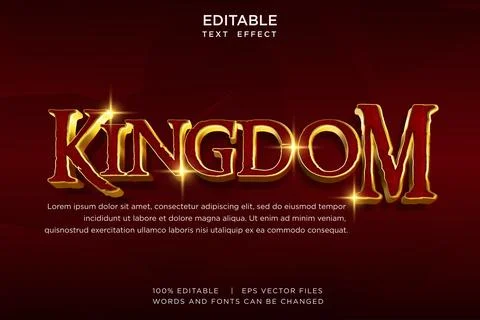 Kingdom 3D Text Effect Editable Royal Gold Luxury Typography Vector Stock Illustration